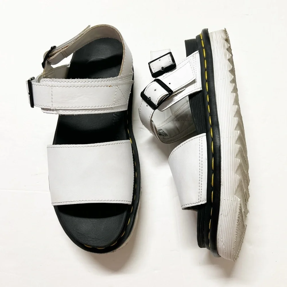 Dr Martens Womens White Voss Leather Strap Platform Sandal Size US 8